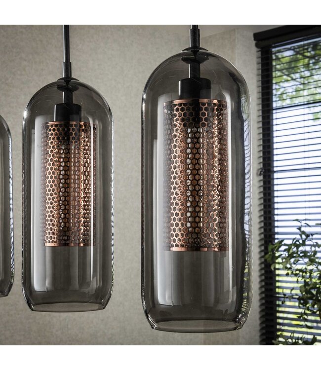 Rispens Hanglamp 4L smoke glas-geperforeerd staal / Artic zwart Zijl