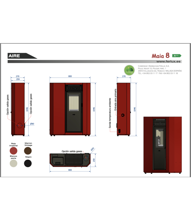 Ferlux Ferlux Pelletkachel Maia 8 kW Zwart – Efficiënte en stille verwarming in modern design