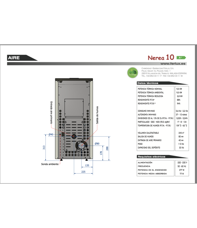Ferlux Ferlux Pelletkachel Nerea 10 kW Zwart – Krachtige en stille verwarming voor grotere ruimtes