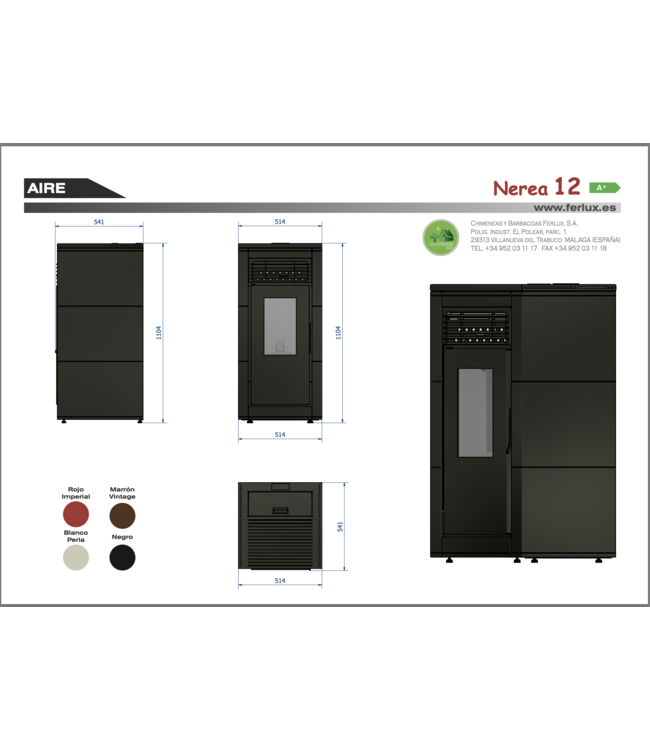 Ferlux Ferlux Pelletkachel Nerea 12 kW Zwart – Krachtige en stille verwarming voor grote ruimtes