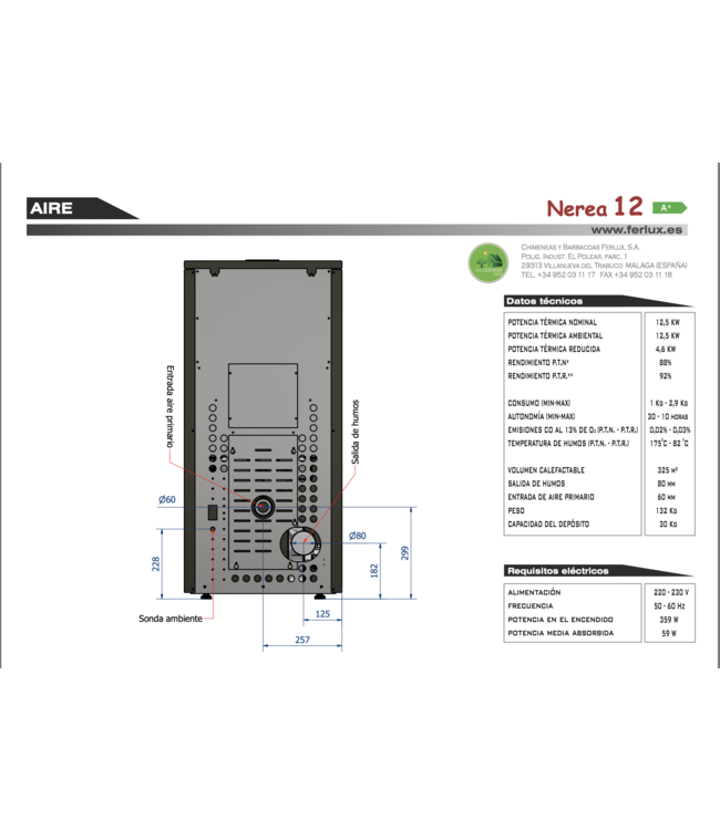 Ferlux Ferlux Pelletkachel Nerea 12 kW Zwart – Krachtige en stille verwarming voor grote ruimtes