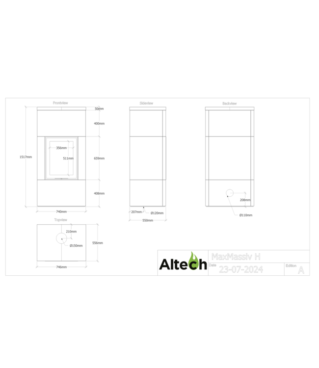 Altech Altech Max Massiv H Houtkachel Antraciet Speksteen – Massieve speksteenkachel met uitbreidingsopties