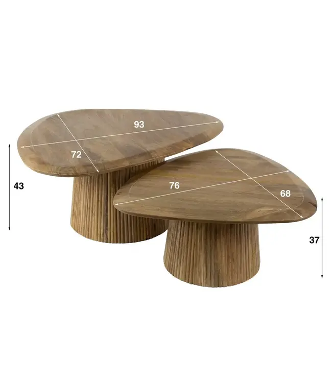 Rispens Salontafelset Wave – Set van 2 driehoekige tafels in zandkleurig mangohout