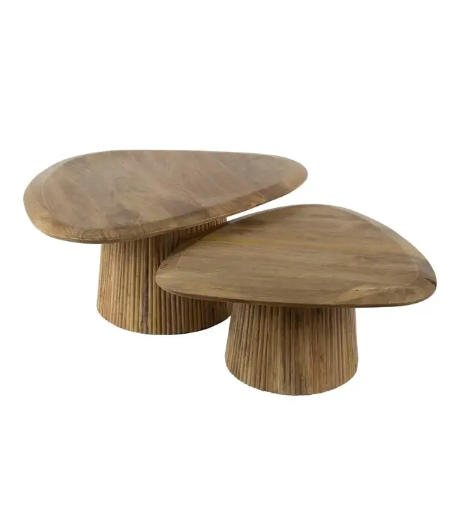 Rispens Salontafelset Wave – Set van 2 driehoekige tafels in zandkleurig mangohout