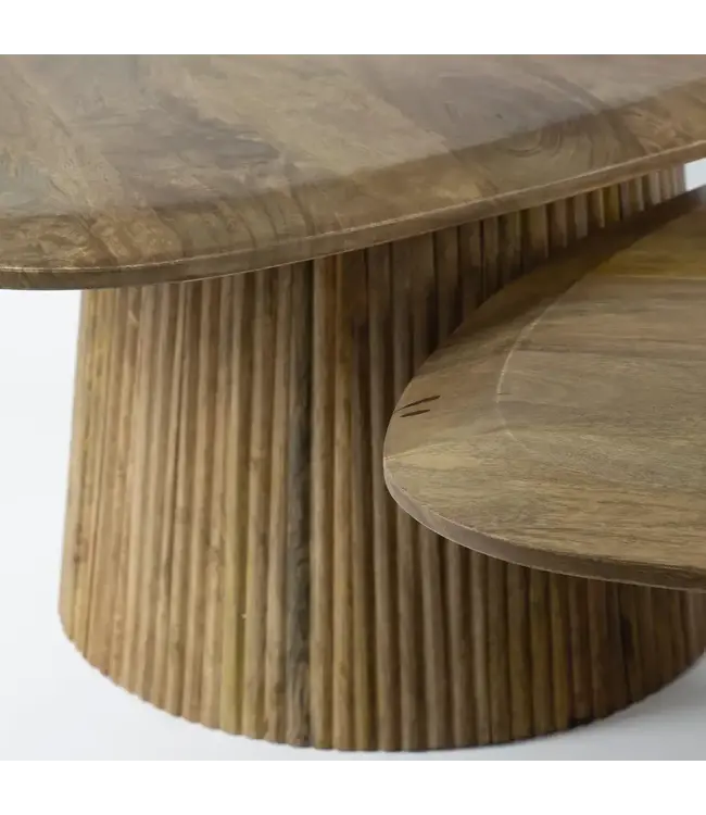 Rispens Salontafelset Wave – Set van 2 driehoekige tafels in zandkleurig mangohout