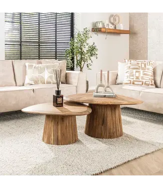 Rispens Salontafel Wave driehoekige set van 2 stuks Massief Mango zandkleurige finish
