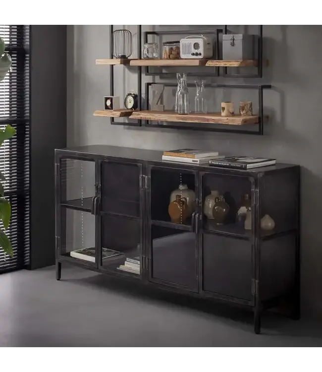 Rispens Dressoir Rift Metal – 4 glazen deuren – Industrieel metalen dressoir met modern design