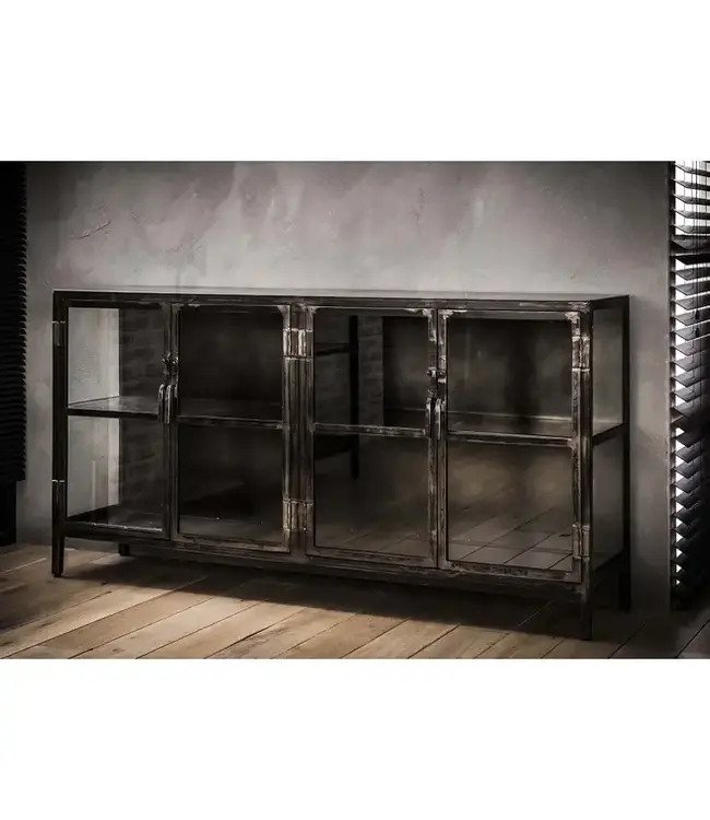 Rispens Dressoir Rift Metal – 4 glazen deuren – Industrieel metalen dressoir met modern design