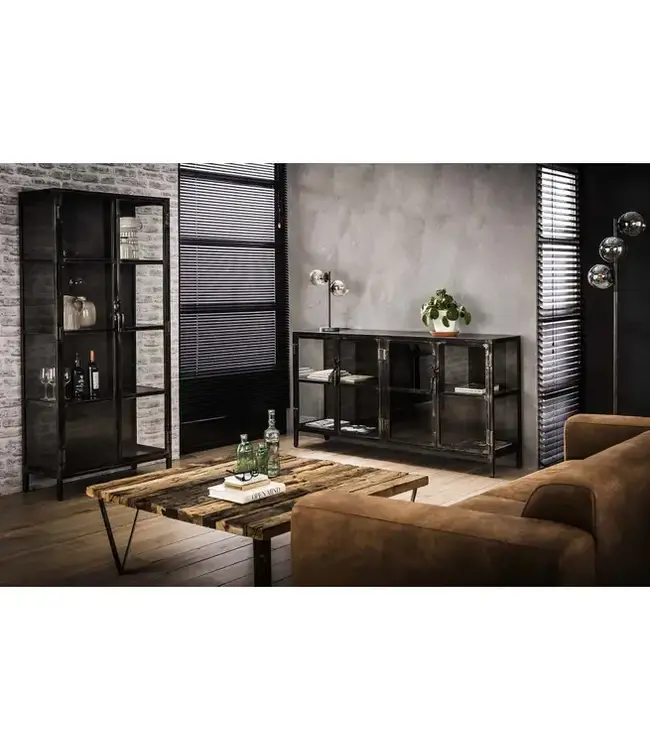 Rispens Dressoir Rift Metal – 4 glazen deuren – Industrieel metalen dressoir met modern design