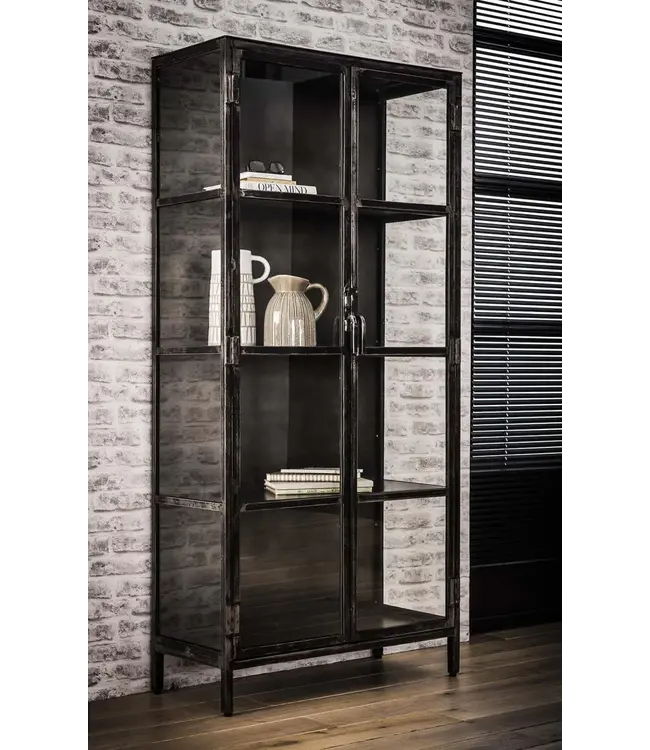 Rispens Vitrinekast Rift Metal – 2 glazen deuren – Industrieel design in gun metal