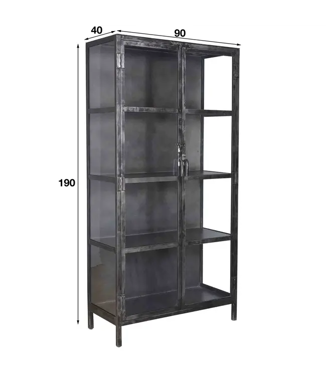 Rispens Vitrinekast Rift Metal – 2 glazen deuren – Industrieel design in gun metal