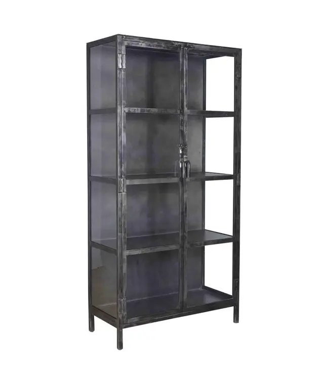 Rispens Vitrinekast Rift Metal – 2 glazen deuren – Industrieel design in gun metal