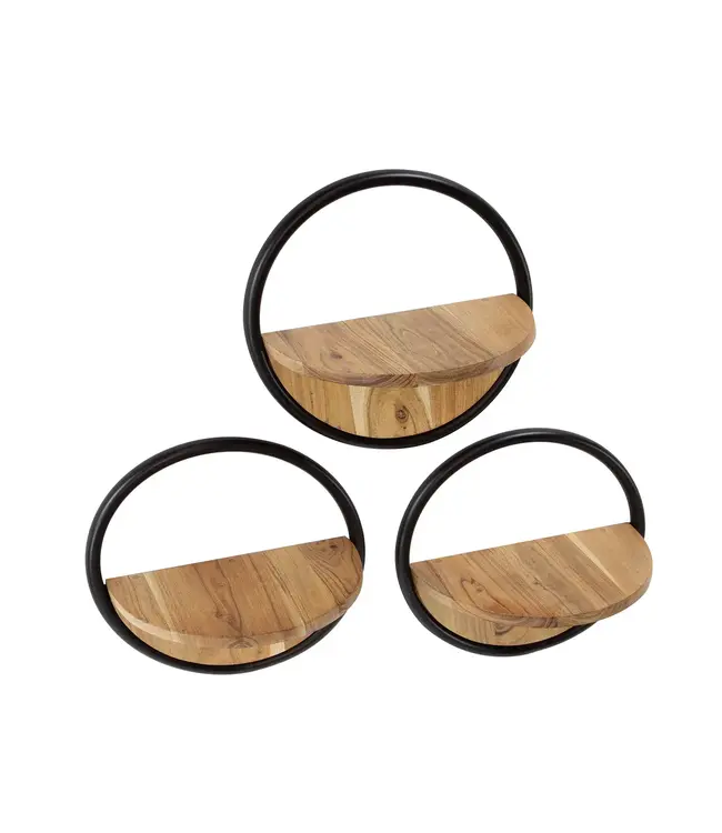 Rispens Wandschap Round – Set van 3 ronde wandplanken van acaciahout en metaal