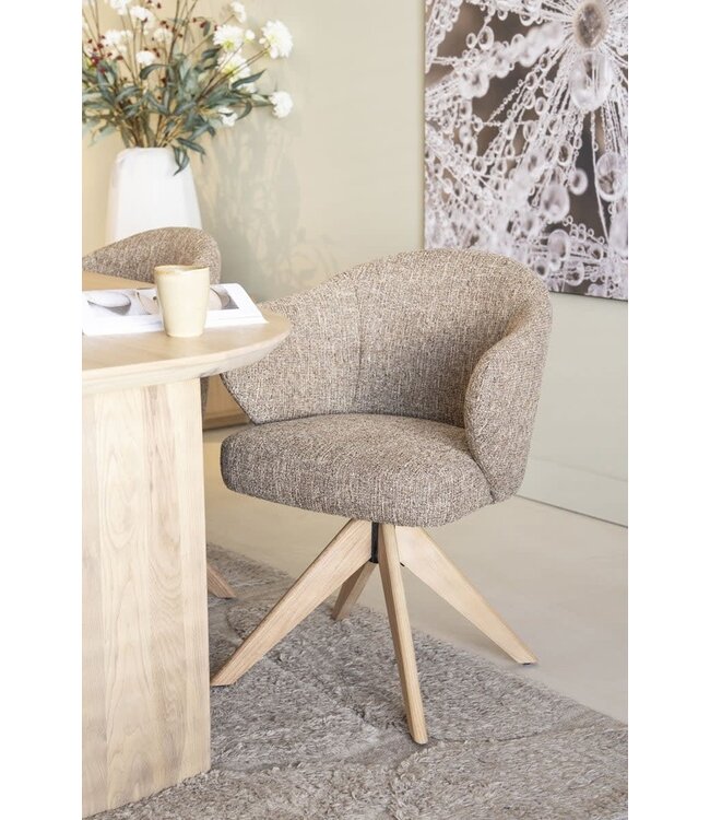 Eleonora Eetkamerstoel Connor Naturel-Bruin – Draaibaar – Eiken & Stof Donna – Eleonora