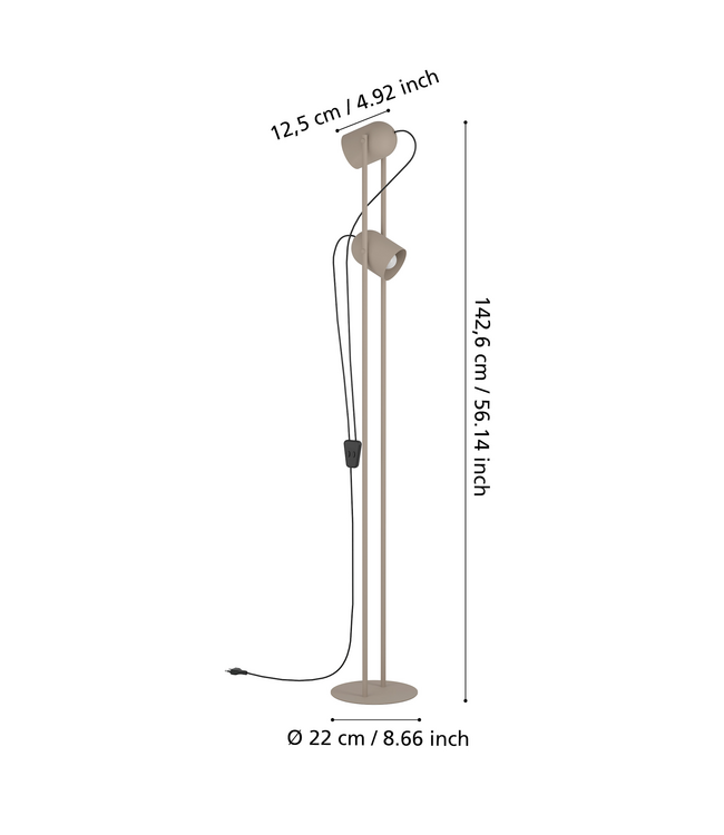 Eglo Vloerlamp Tilston Zand – Eglo – 2 verstelbare spots – 142,5 cm – E14 fitting