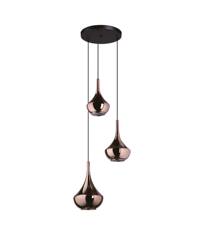 Eglo Hanglamp Almoster – EGLO – Zwart staal en koperkleurig glas – 55 cm Ø – 3x E27 fitting