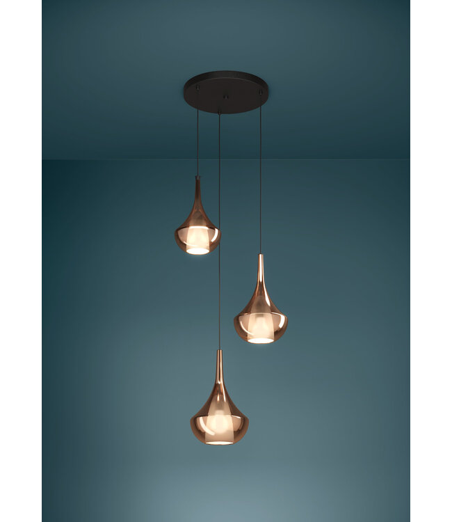 Eglo Hanglamp Almoster – EGLO – Zwart staal en koperkleurig glas – 55 cm Ø – 3x E27 fitting