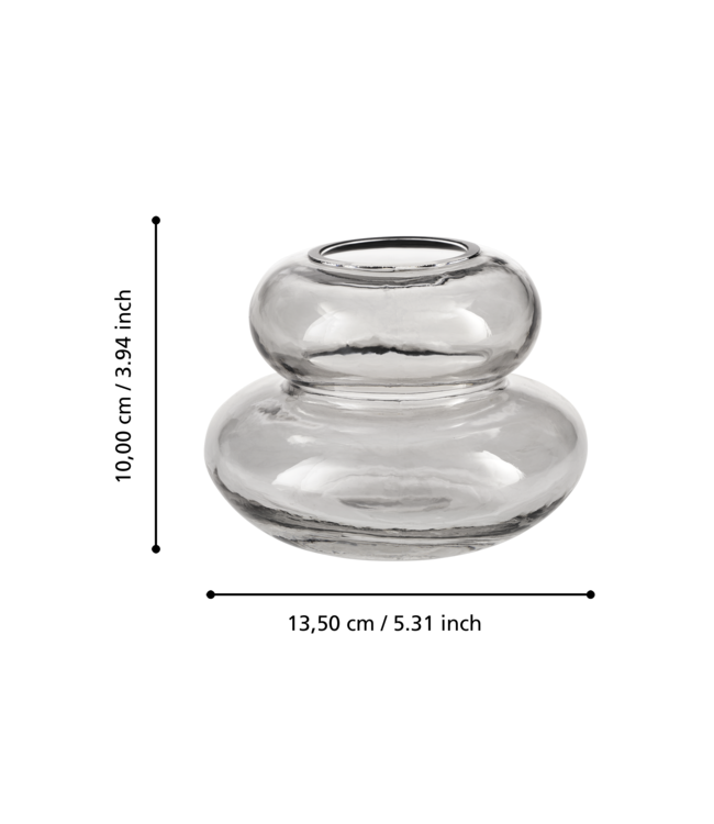 Eglo Living Vaas Shiwuxi – EGLO – Grijs transparant glas – 13,5 cm Ø – 10 cm hoog – Designobject