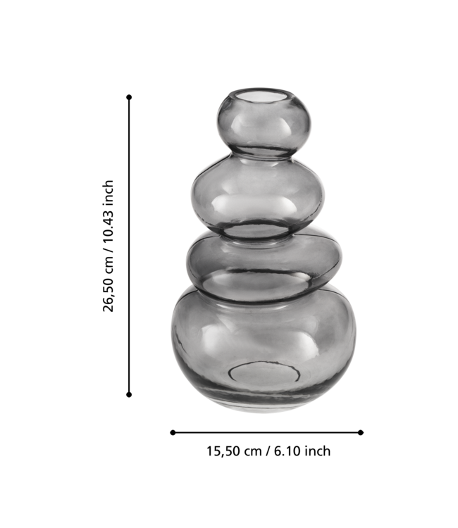 Eglo Living Vaas Shiwuxi Grijs – EGLO – Sculpturale vaas van glas – 26,5 cm hoog – Modern design