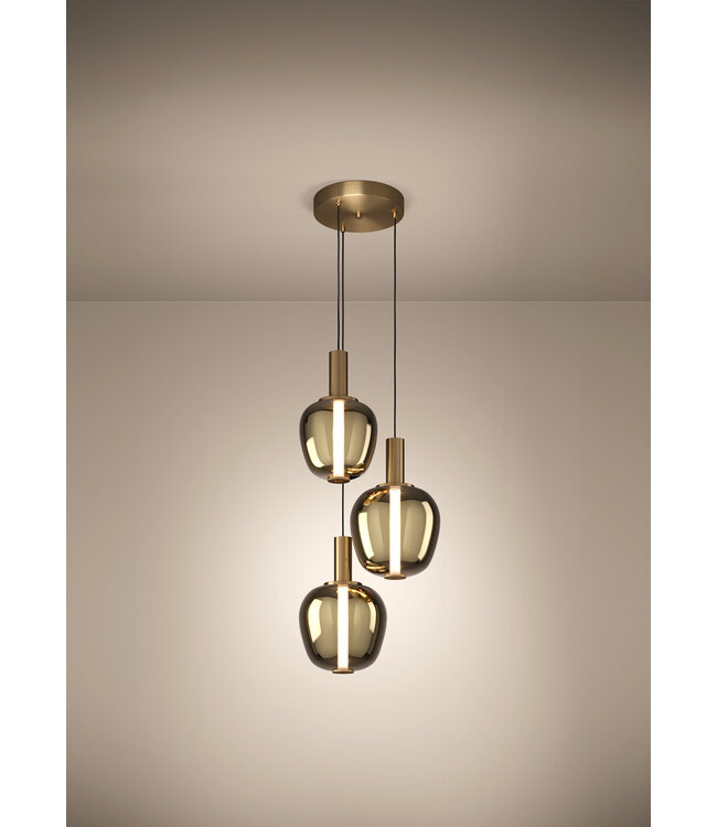 Eglo Hanglamp Fruitera – EGLO – 3-lichts – Geelkoper staal & goudkleurig glas – Ø45 cm