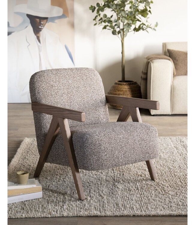 Eleonora Fauteuil Francis – Taupe Flou stof – Eleonora – Essenhout – 68x82x80 cm