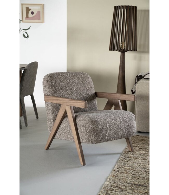 Eleonora Fauteuil Francis – Taupe Flou stof – Eleonora – Essenhout – 68x82x80 cm