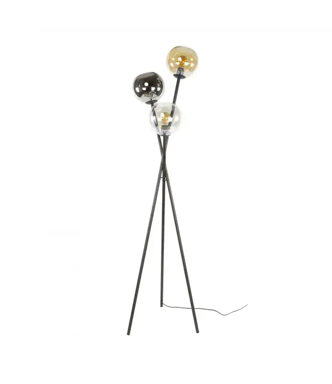 Rispens Vloerlamp Multi Globe 3L – Artic zwart – Met glas in chroom, amber en transparant – 174 cm