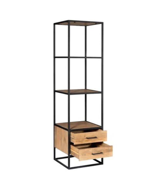 Starfurn Boekenkast Denver – 55 cm – Starfurn – 2 lades en 2 legplanken – Mangohout met zwart metaal