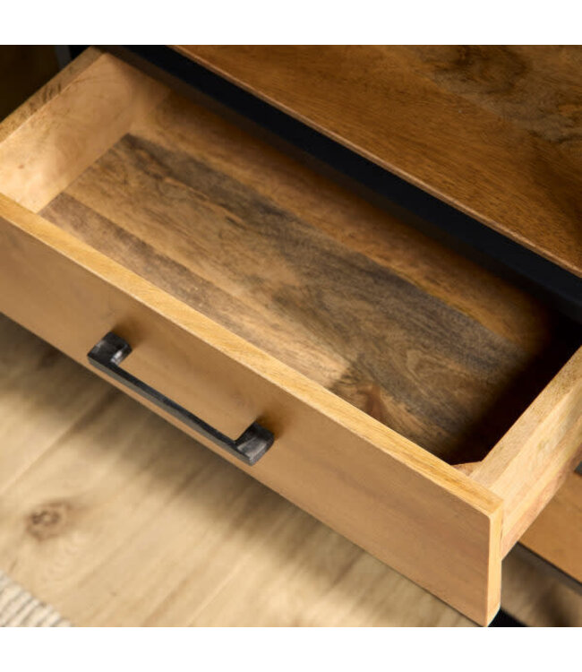 Starfurn Boekenkast Denver – 55 cm – Starfurn – 2 lades en 2 legplanken – Mangohout met zwart metaal