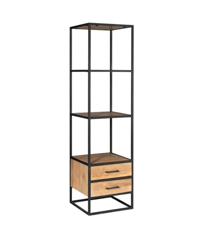 Starfurn Boekenkast Denver – 55 cm – Starfurn – 2 lades en 2 legplanken – Mangohout met zwart metaal