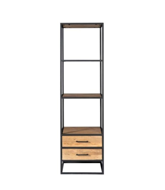 Starfurn Boekenkast Denver – 55 cm – Starfurn – 2 lades en 2 legplanken – Mangohout met zwart metaal