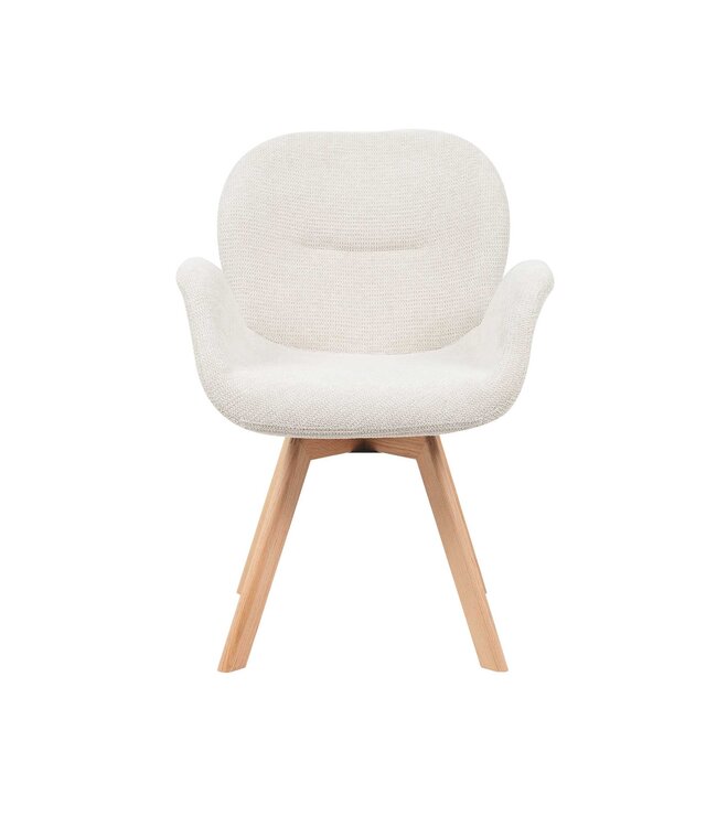 Starfurn Eetkamerstoel Jesse – Beige stof – 180° draaibaar – Met armleuningen – Houten poten