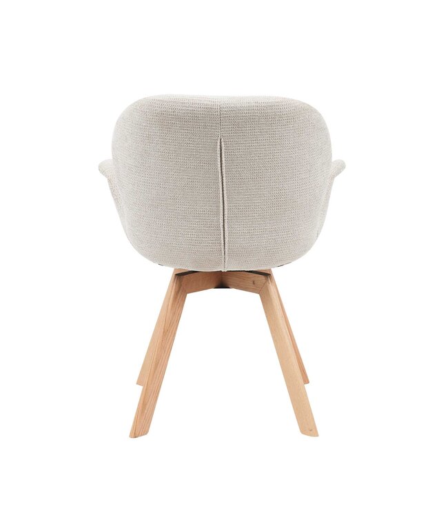 Starfurn Eetkamerstoel Jesse – Beige stof – 180° draaibaar – Met armleuningen – Houten poten