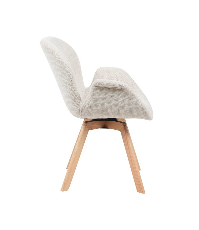 Starfurn Eetkamerstoel Jesse – Beige stof – 180° draaibaar – Met armleuningen – Houten poten