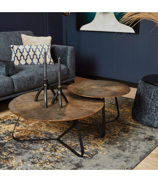 Starfurn Salontafel Kate – Rond 60 cm – Aluminium & IJzer – Antiek Goud/Zwart