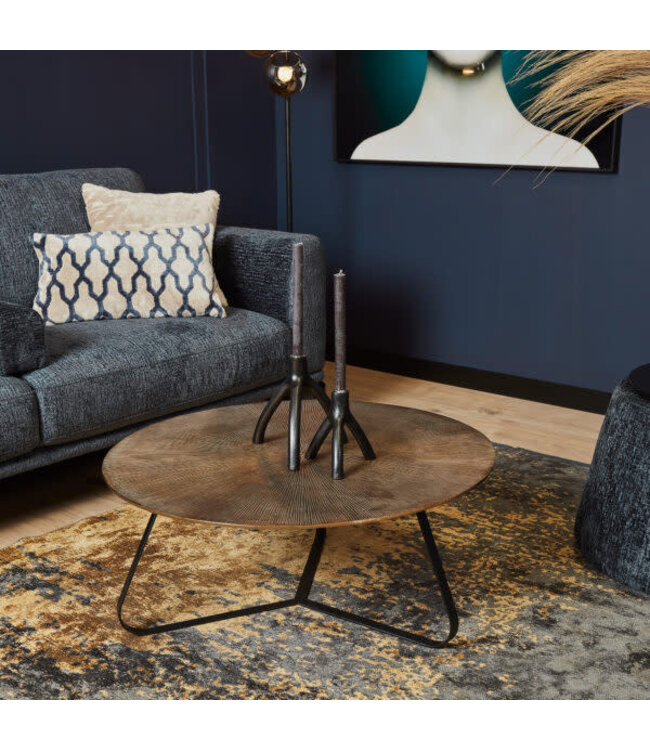 Starfurn Salontafel Kate – Rond 80 cm – Aluminium & IJzer – Antiek Goud/Zwart