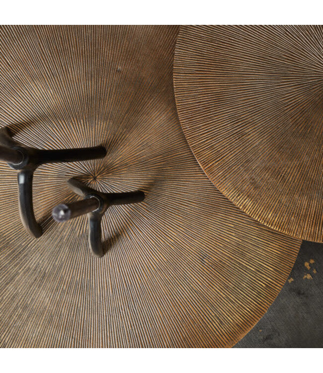 Starfurn Salontafel Kate – Rond 80 cm – Aluminium & IJzer – Antiek Goud/Zwart