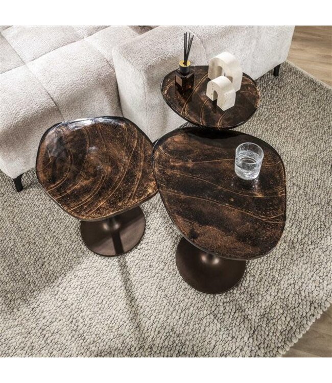 Rispens Bijzettafel Eclipse Hoog – Glas & Metaal – Antiek Koper – 60 cm