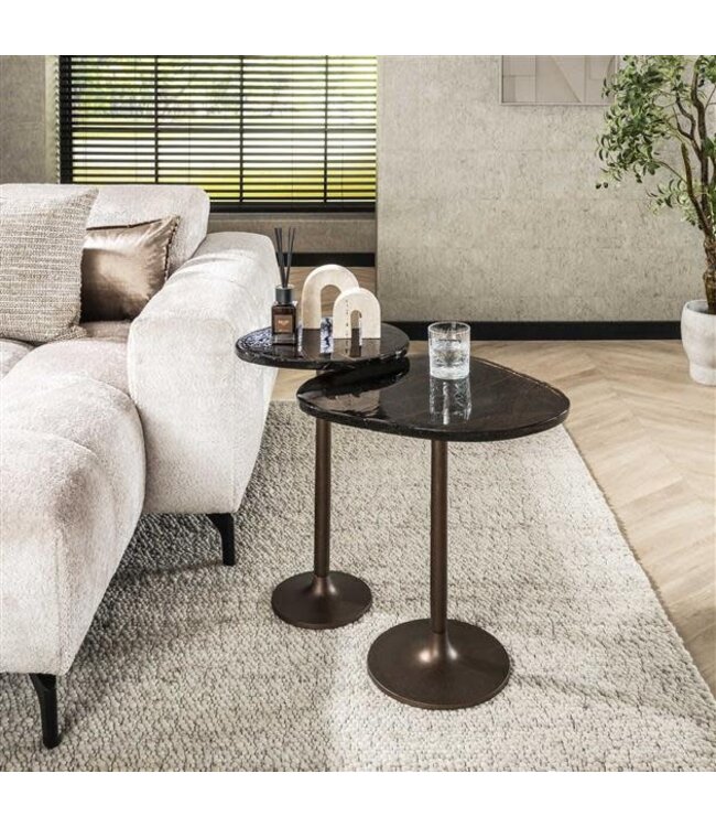 Rispens Bijzettafel Eclipse Hoog – Glas & Metaal – Antiek Koper – 60 cm