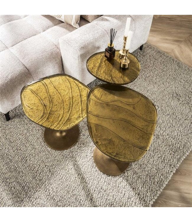 Rispens Bijzettafel Eclipse Hoog – Glas & Metaal – Antiek Goud – 60 cm