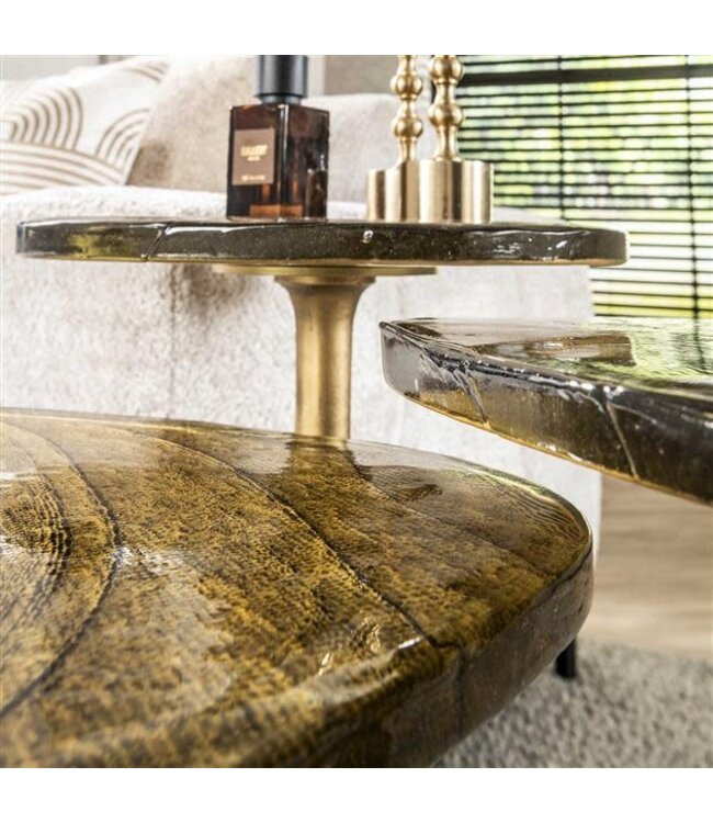 Rispens Bijzettafel Eclipse Hoog – Glas & Metaal – Antiek Goud – 60 cm