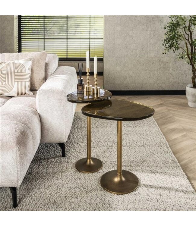 Rispens Bijzettafel Eclipse Hoog – Glas & Metaal – Antiek Goud – 60 cm