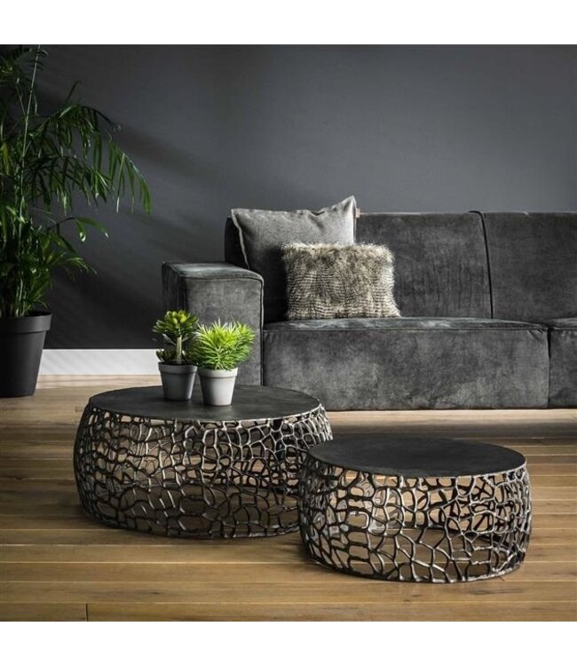 Rispens Salontafel Maze – Set van 2 – Zwart Nikkel – Zandgegoten Aluminium