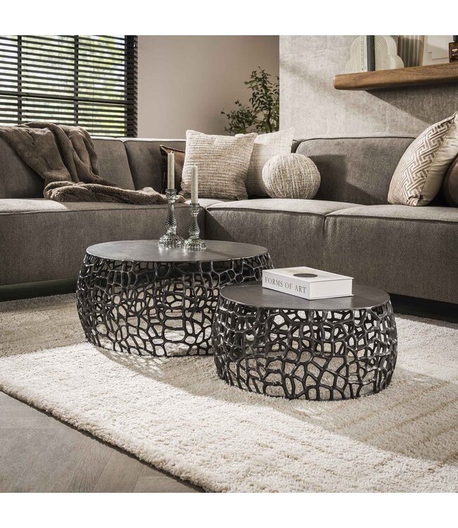 Rispens Salontafel Maze – Set van 2 – Zwart Nikkel – Zandgegoten Aluminium
