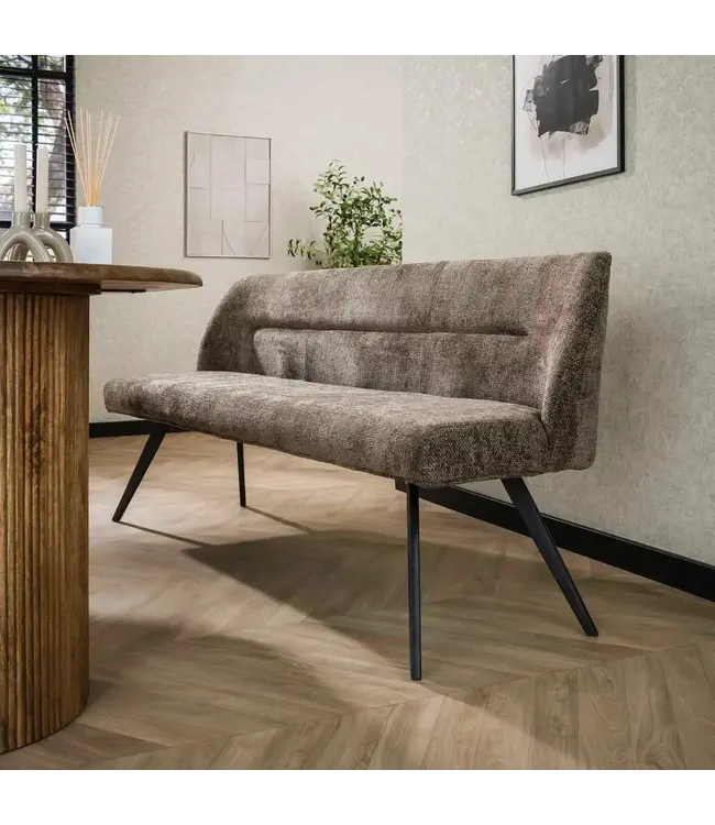 Rispens Eetkamerbank Pull – 188 cm – Hoven Taupe – Velvet Chenille – Zonder Armleuningen