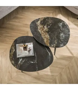 Rispens Salontafel Fossil organisch set van 2 / Keramiek fossil black