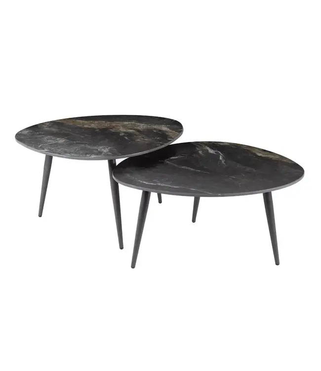 Rispens Salontafel Fossil – Organisch – Set van 2 – Keramiek Fossil Black – Zwart Metaal