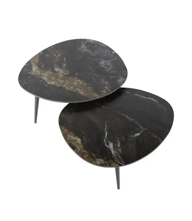 Rispens Salontafel Fossil – Organisch – Set van 2 – Keramiek Fossil Black – Zwart Metaal