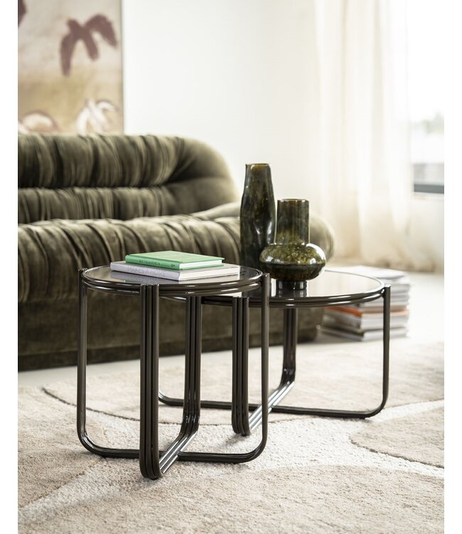 By-Boo By-Boo Coffee Table Groovy – Brown – Ø63 cm – Ijzer & Glas – Gecoate Afwerking