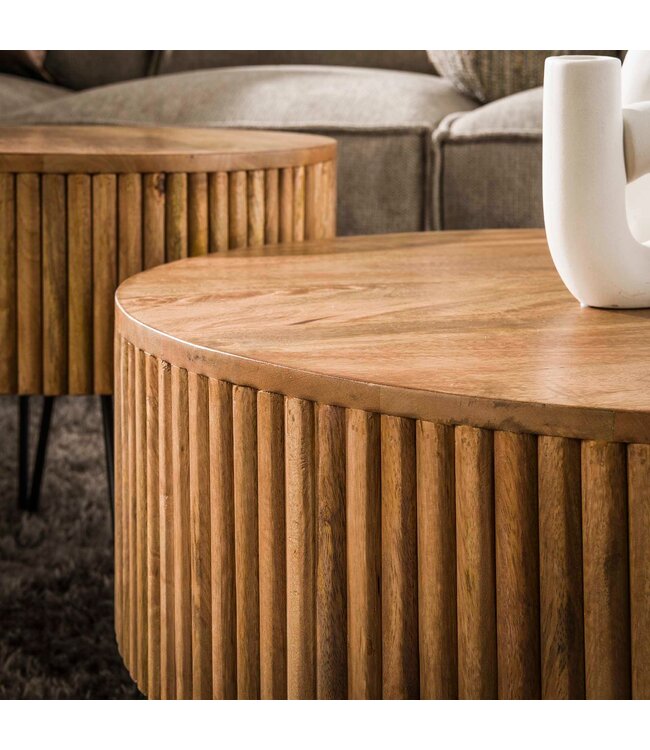 Rispens Salontafel Wave – Rond – Set van 2 – Massief Mangohout – Zandkleurige Finish